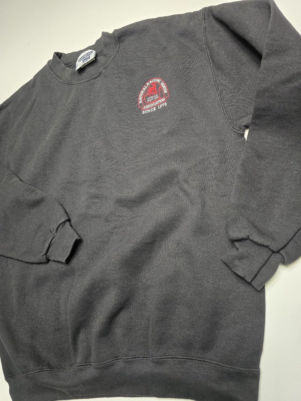 Vintage Black Crewneck Sweat Shirt with Red Embroidered Patch NRH